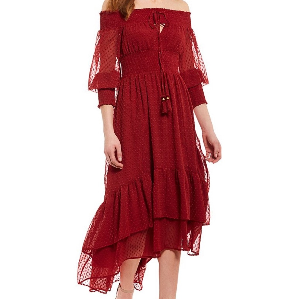 Chelsea & Violet Red Swiss Dot Smocked Dress